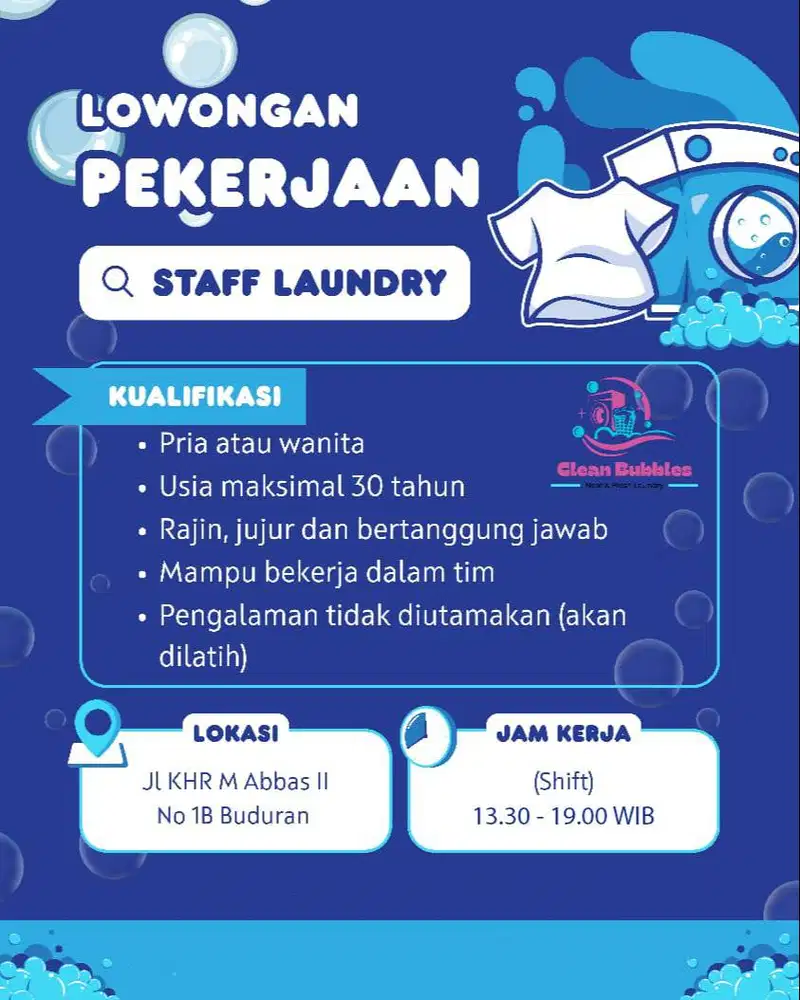 LOWONGAN KERJA: STAFF LAUNDRY (BUDURAN)