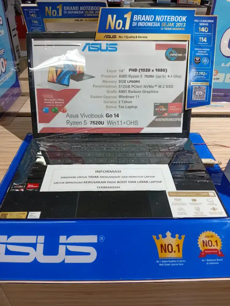 NOTEBOOK ASUS 14 R5-72520U UMA 8/512GB