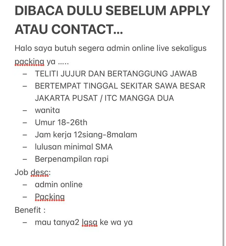 DICARI ADMIN LIVE sekaligus ngepacking