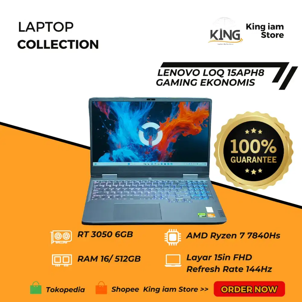 LAPTOP GAMING LOQ 15APH8 Ryzen 7 7840Hs RAM 16GB 512GB NVIDIA RTX 3050