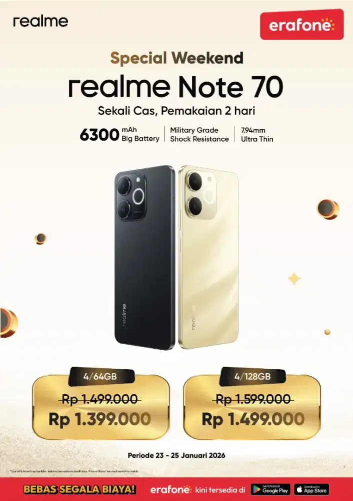 Cashback Realme Note 70!
Performa mantap desain stylish promo terbatas