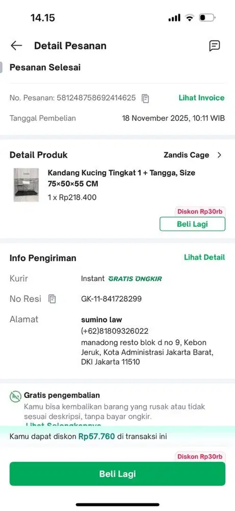 Jual kandang kucing bekas baru 2 bulanan