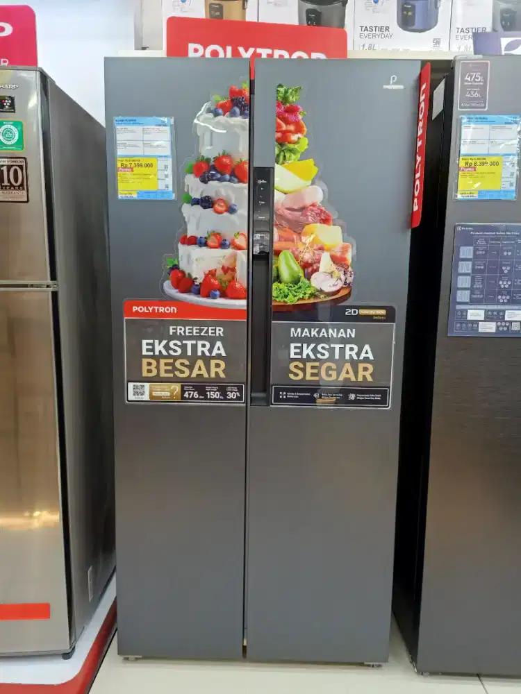 Promo Cicilan 0%Tanpa DP Kulkas Side by Side Polytron 445L Inverter