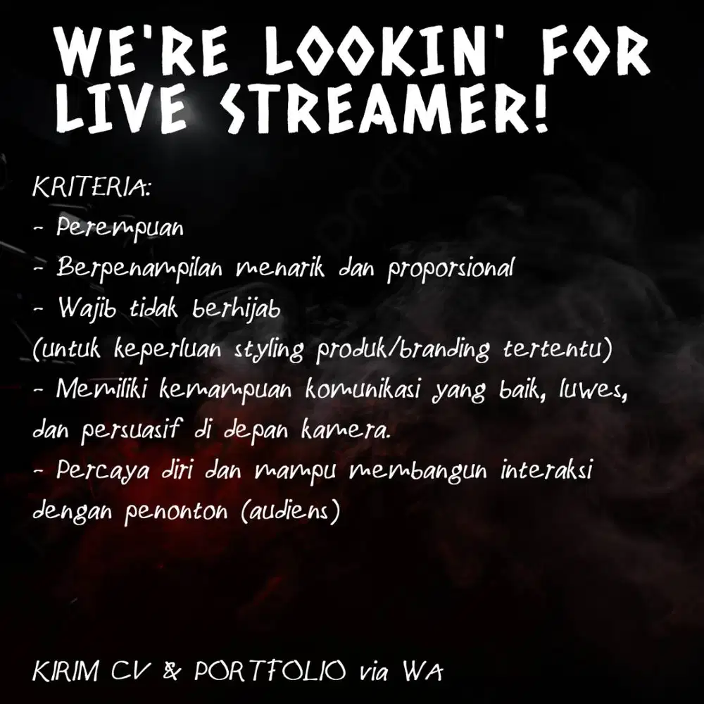 LOWONGAN KERJA: LIVE STREAMER (FEMALE)
