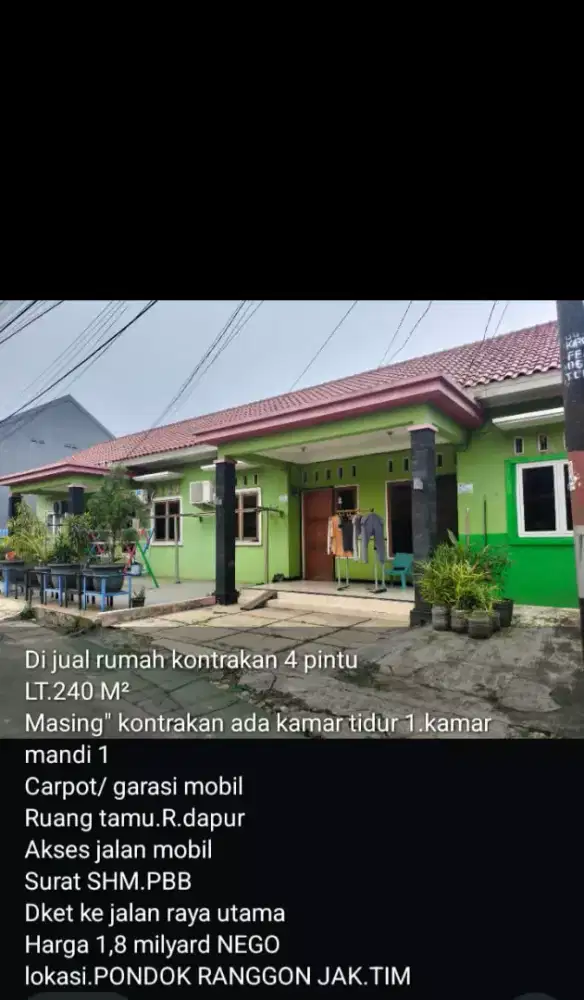 Jual kontrakan 4pintu full teriai