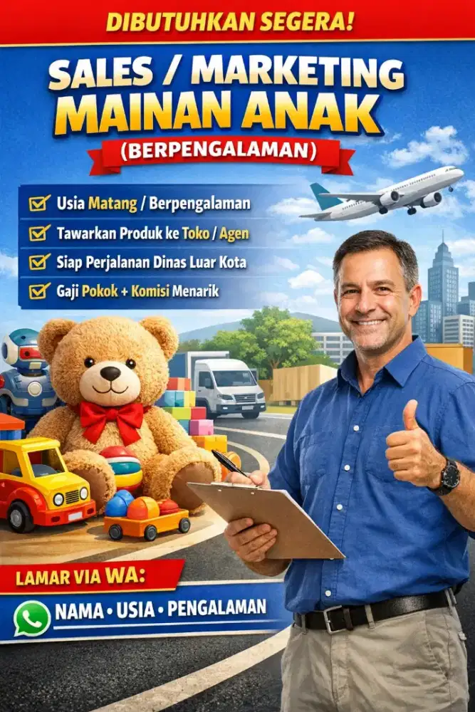 Sales Marketing Mainan Anak - Siap Dinas Luar Kota & Berpengalaman