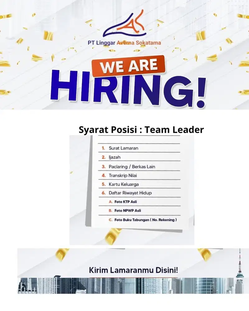 Dicari Team Leader Penjualan
