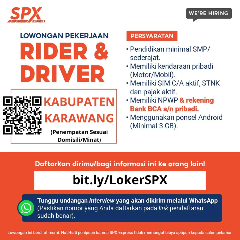 Lowongan Kerja Kurir Shopee SPX Telukjambe Timur Karawang
