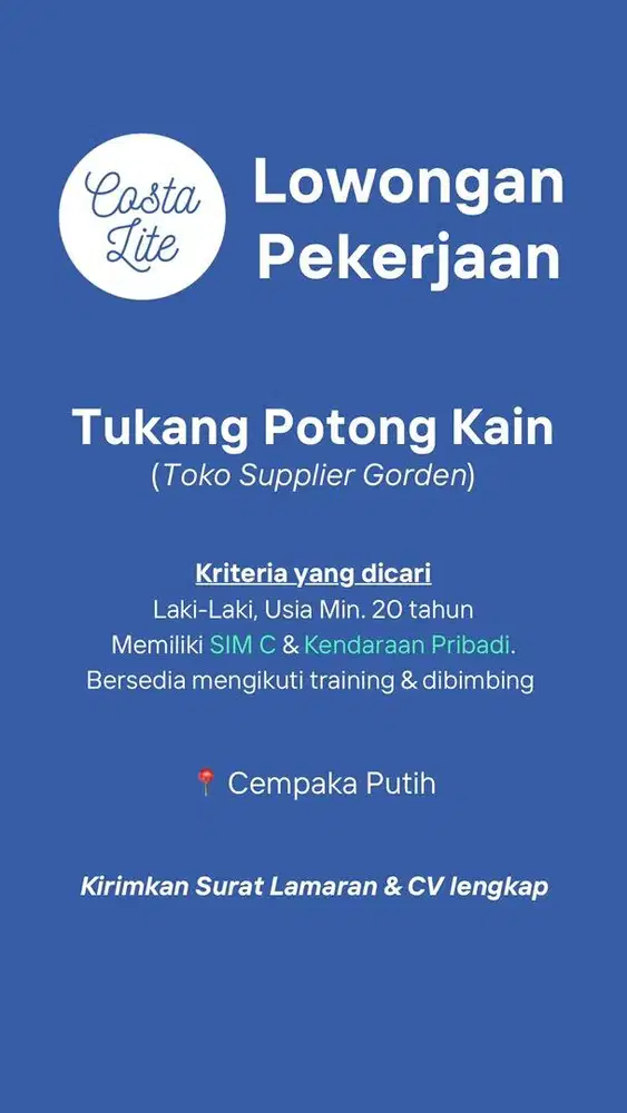 Lowongan Kerja Tukang Potong Kain (Toko Tekstil Gorden)