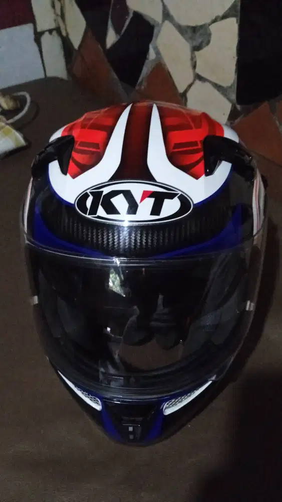 Helm KYT K2 Rider White Blue Carbon