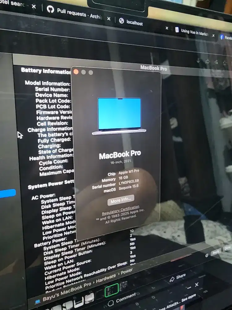 Dijual Laptop Macbook Pro M1 Pro 16 Inch 16GB/512GB FULLSET ORI