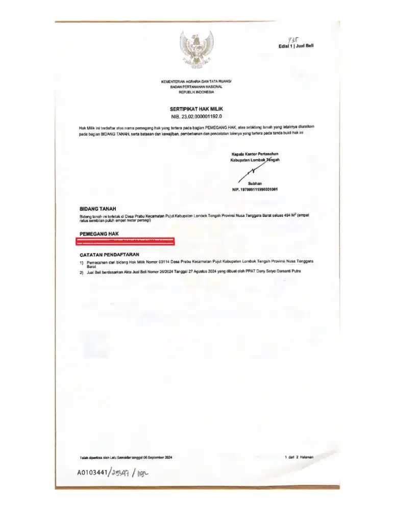 Dijual tanah dengan view laut, lokasi dipinggir jalan Kuta-Mawun