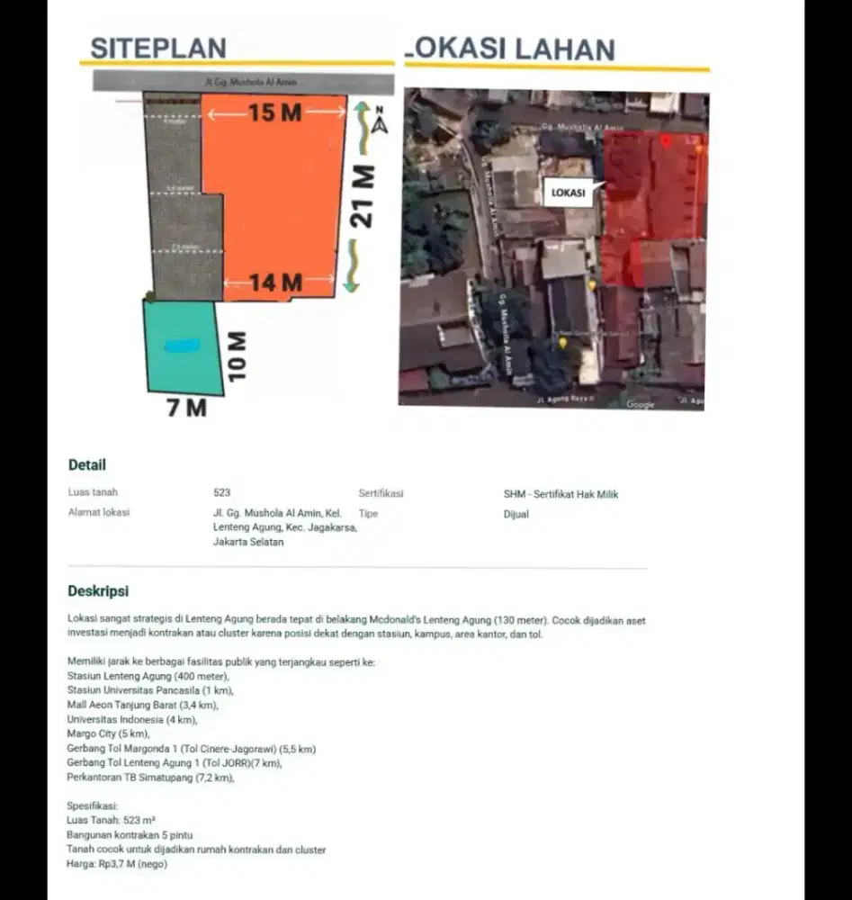 Rumah Kost dan Tanah untuk di Bangun