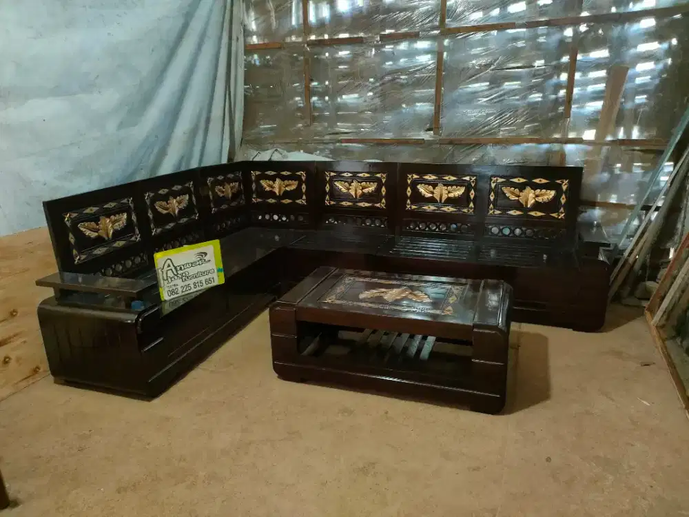 Kursi tamu sudut minimalis full kayu jati