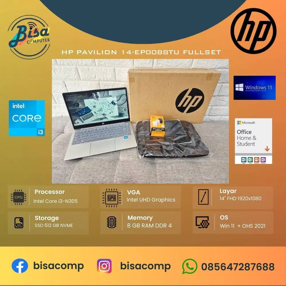HP pavilion 14-EP0088TU Core i3 N305 SSD 512gb Ram 8gb 14inchFHD