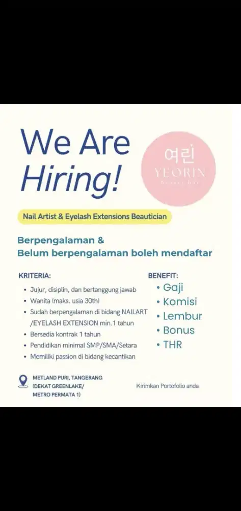 LOWONGAN KERJA NAILIST DAN EYELASH EXTENSION