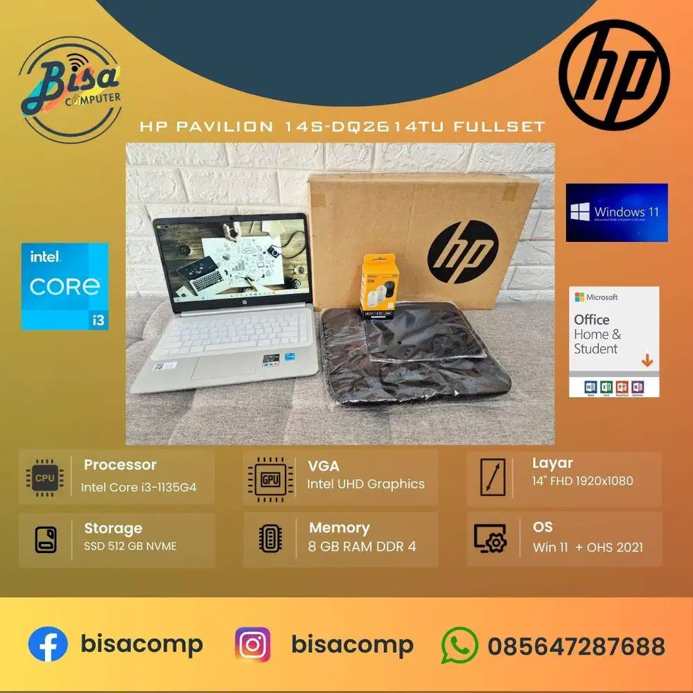 HP pavilion 14s-DQ2614TU Core i3 11th Gen SSD 512gb Ram 8gb 14inchFHD