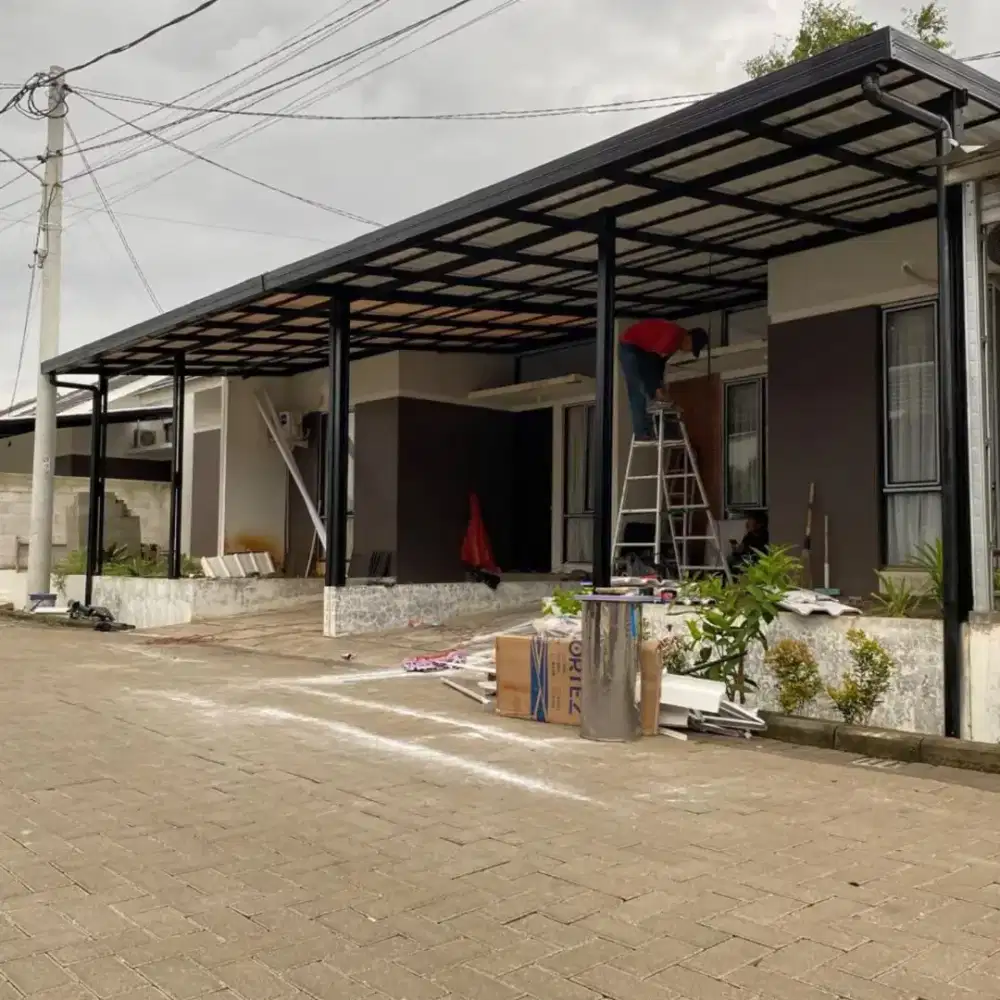 Pasang kanopi baja ringan atap alderon