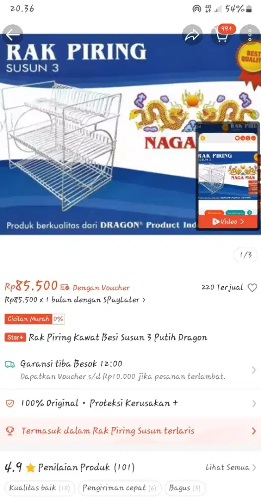 Rak piring kawat besi 3 susun