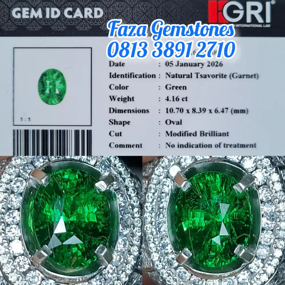 Neon Green Tsavorite, 4.16 ct, Full Luster, Meja Lebar