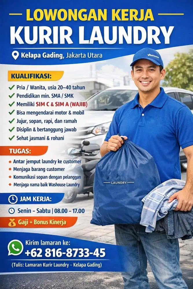 Kurir Laundry Antar Jemput | SIM A & C | Kelapa Gading