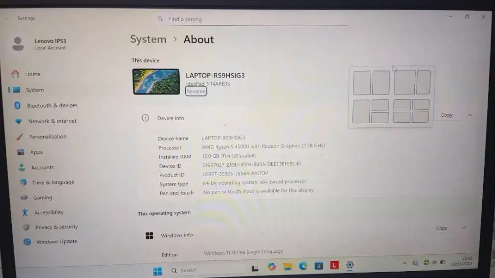 Dijual laptop Lenovo ideaPad 3 14ARE05