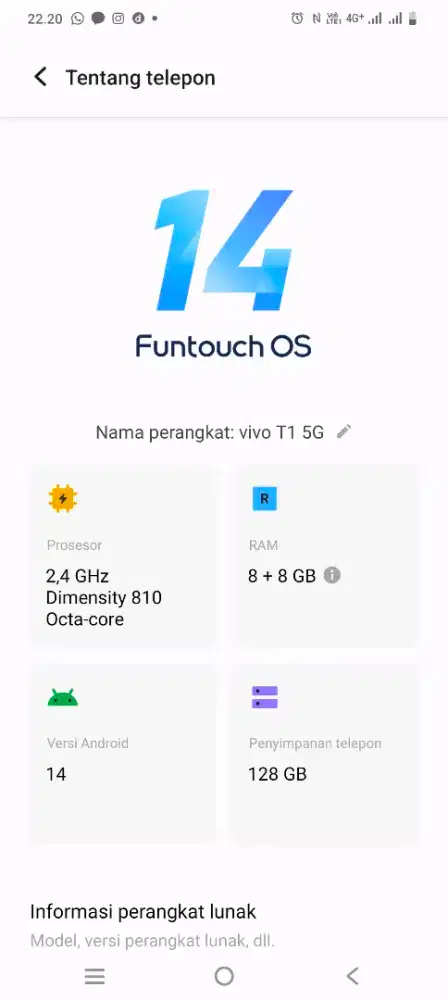 Vivo T1 5g ram 8+8/128