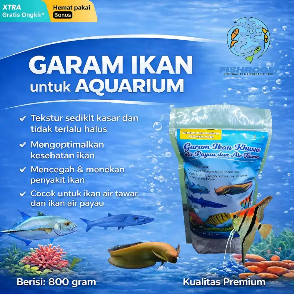 Garam Ikan Hias Khusus Ikan Air Tawar Dan Ikan Air Payau Kemasan 800gr