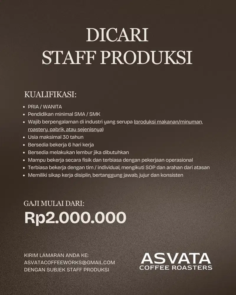 LOWONGAN STAFF PRODUKSI (JAKARTA BARAT)