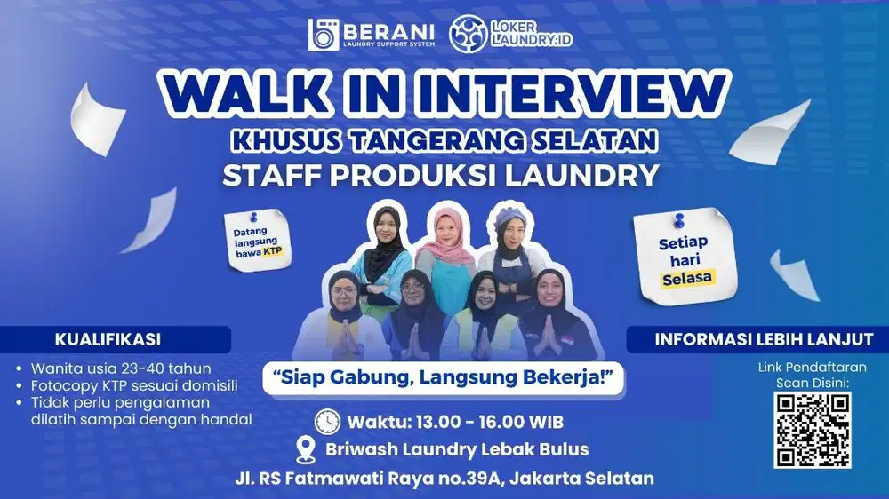 LOWONGAN KERJA PRODUKSI LAUNDRY - INTERVIEW DITEMPAT
