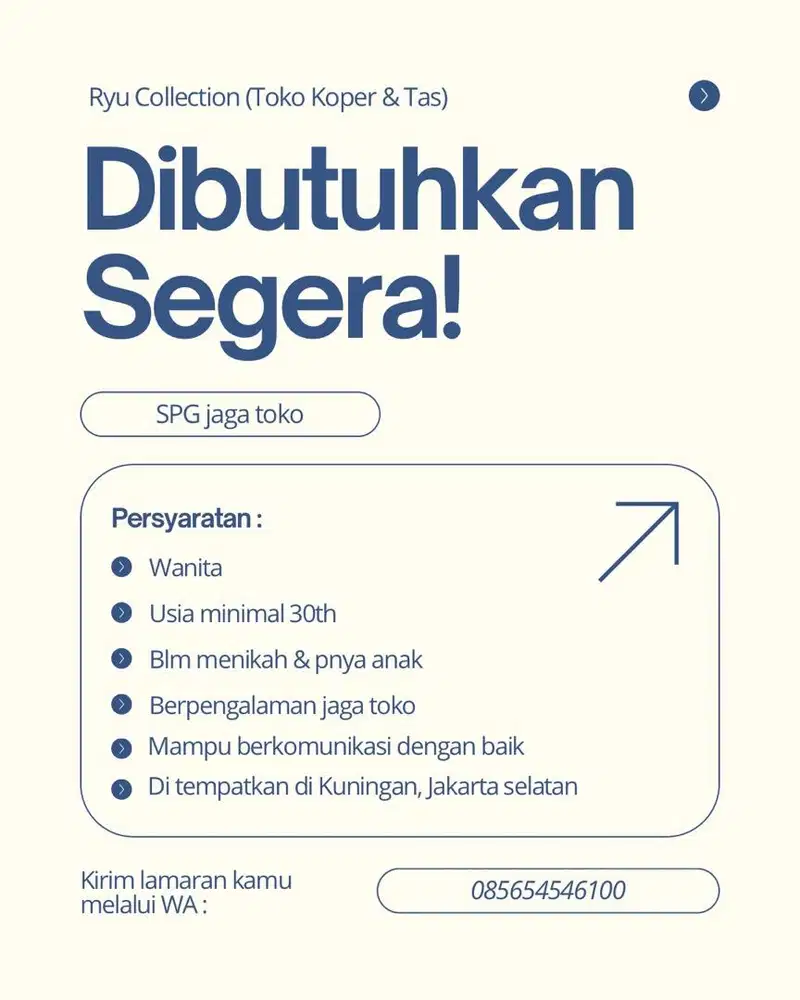 Dibutuhkan segera SPG jaga toko koper tas