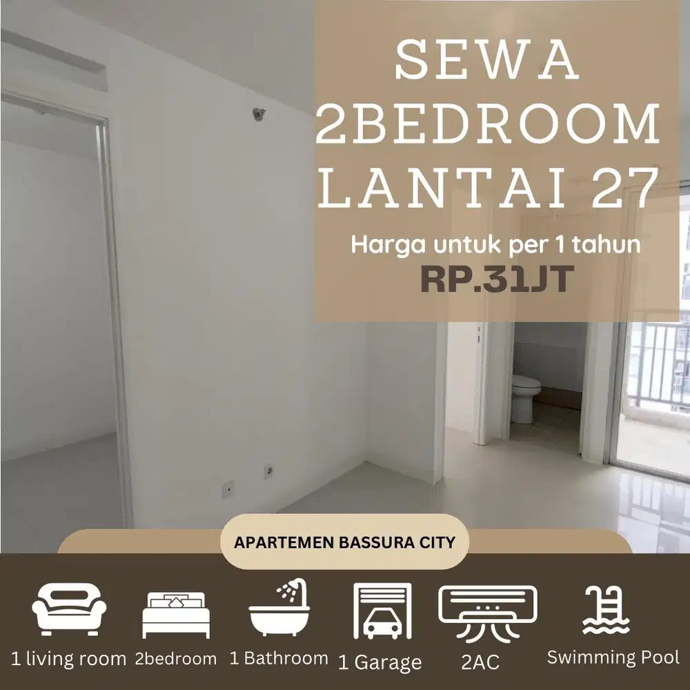 sewa 2 kamar kosongan unfurnished dekat mall apartemen bassura city