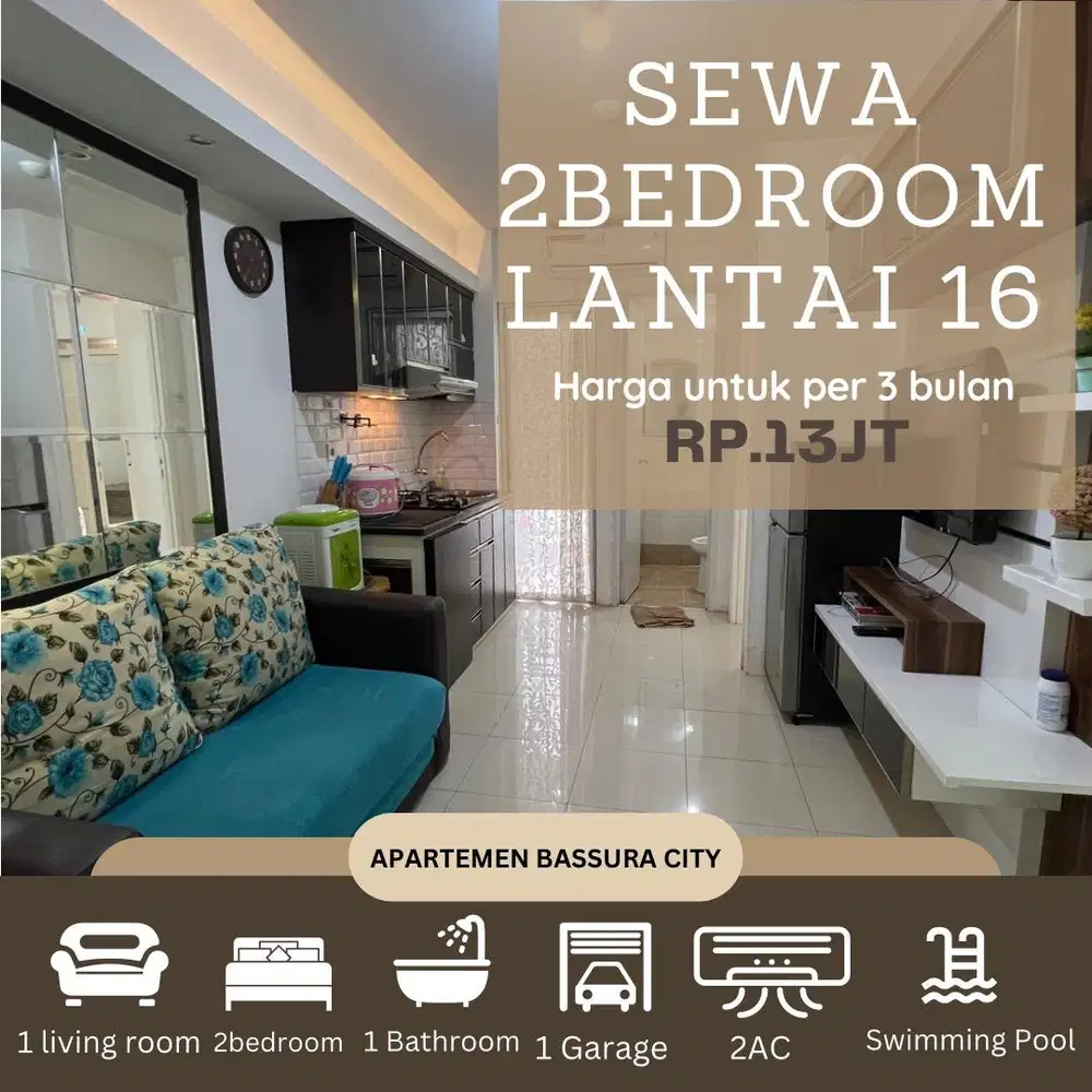 sewa 2 kamar full furnished tower terbaru apartemen bassura city