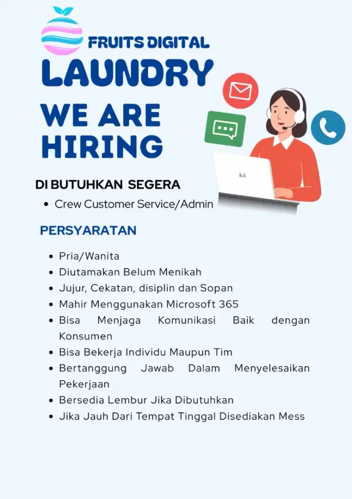 DIBUTUHKAN MENDESAK CREW ADM DAN CUSTOMER SERVICE