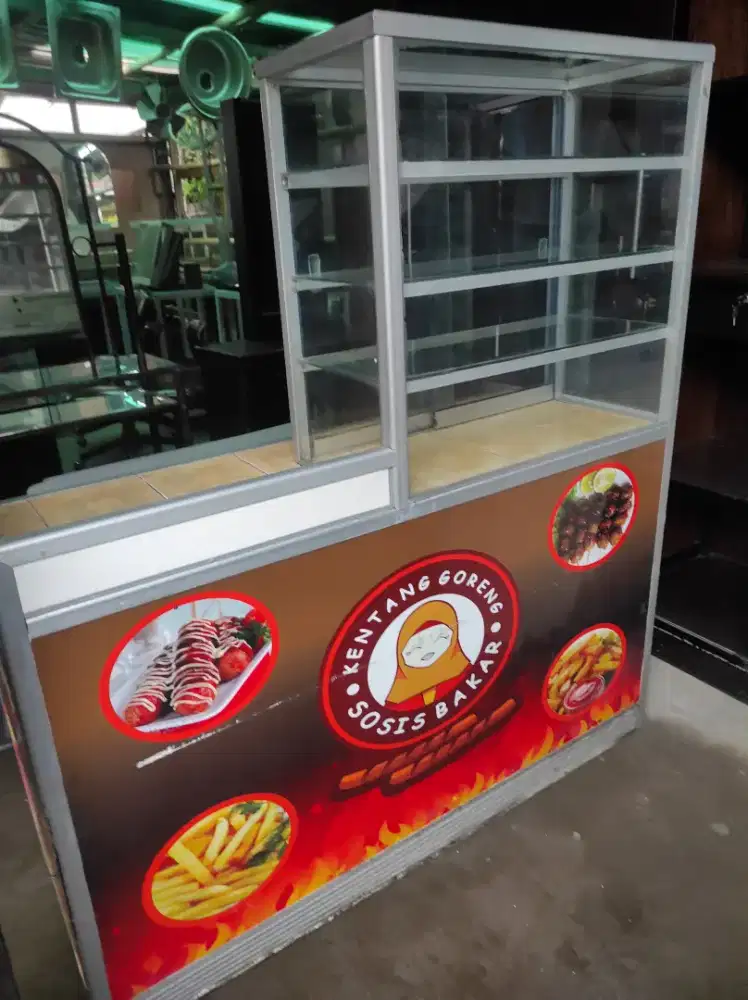 Gerobak full almunium kaca