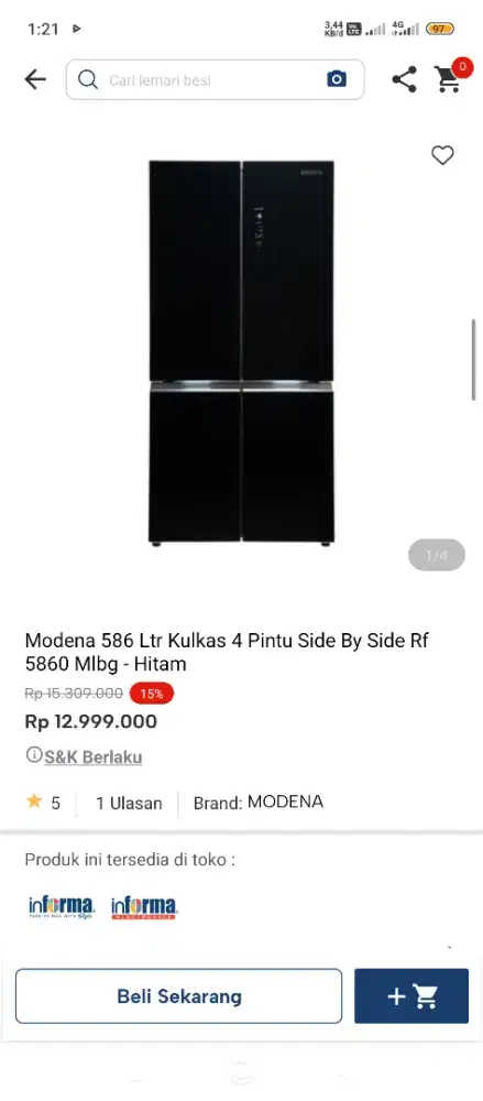 Kulkas modena 586 L 4 pintu bisa kredit tanpa dp