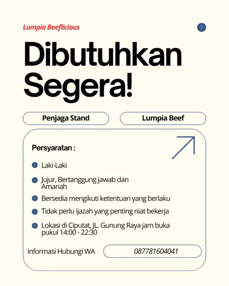 lowongan kerja jaga stand lumpia beef