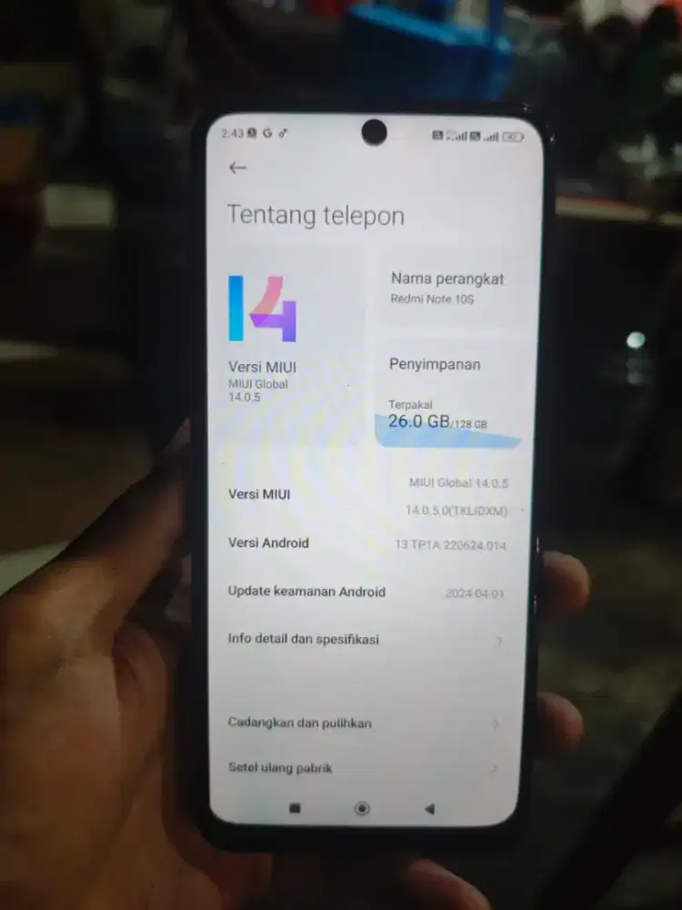 Redmi Note 10s 6/128 minus lcd