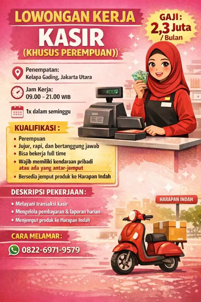 Lowongan kerja kasir khusus wanita