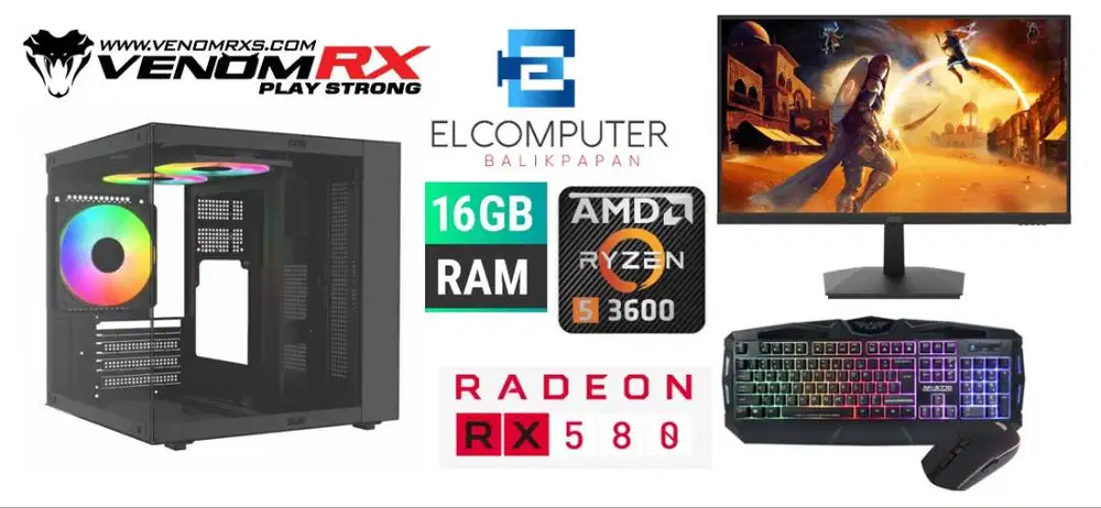 FULSET CPU GAMING  RYZEN 5 3600 - RX 580 8GB - DDR4 16GB RGB - MON 24