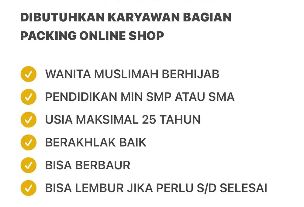 DIBUTUHKAN KARYAWAN PACKING ONLINE SHOP