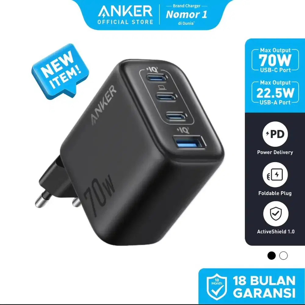 Anker Kepala Adapter Charger 70W Gan Tech Fast Charging