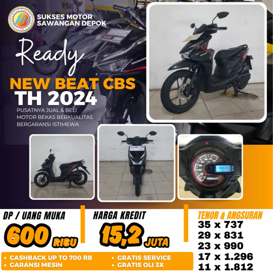 DP 600 BERGARANSI HONDA NEW BEAT CBS TH 2024 MULUS BISA CASH KREDIT