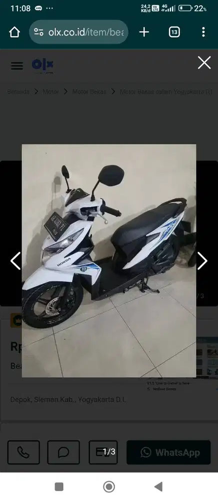 Dijual honda beat 2019 warna putih plaf kabupaten
