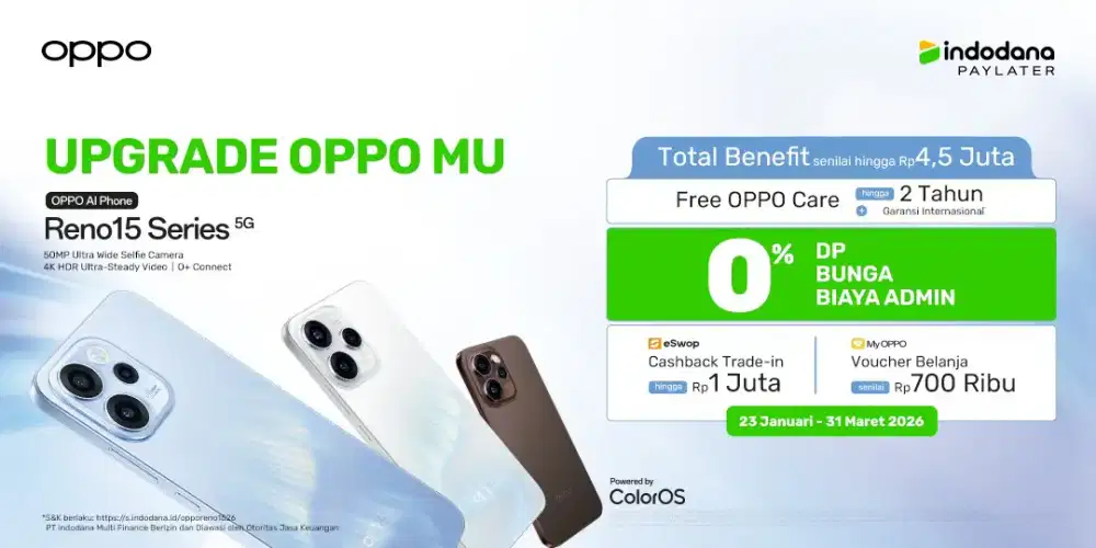 NEW Oppo Reno 15 Series 5G bunga 0% Free 2x Cicilan