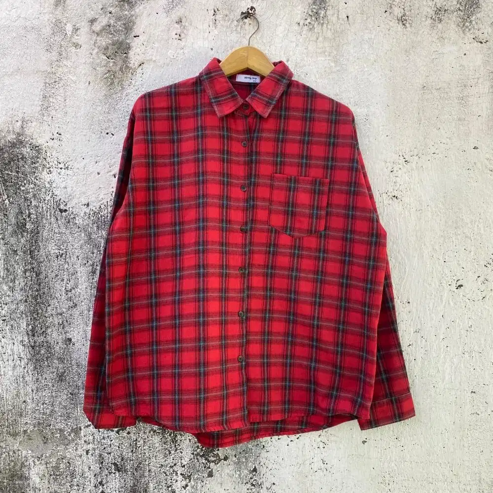 Flanel Merong Shop - Size L - Baju Kemeja Flannel merah