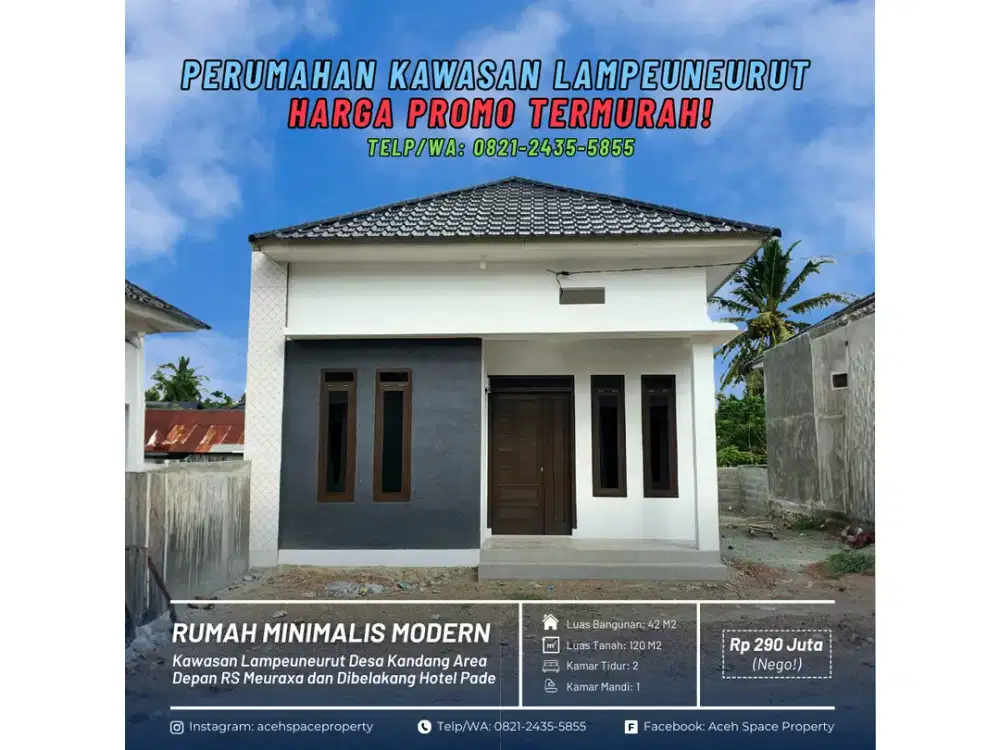 Dijual Rumah Murah di Kawasan Lampeuneurut Desa Kandang - Area Dibelakang Hotel The Pade!