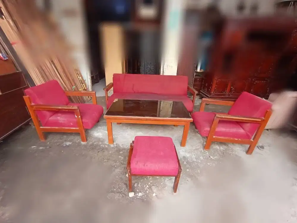 Kursi tamu kayu jati jok merah 3.1.1+meja+extra seat