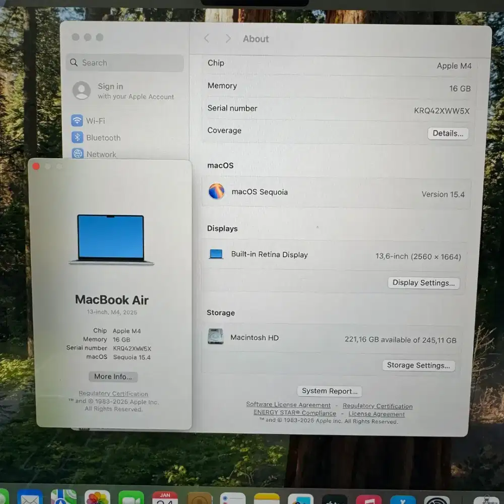 Macbook Air M4 Ram 16 Ssd 256 Layar 13 inch Full set Space Blue