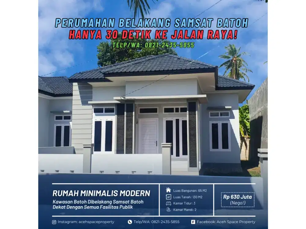 Dijual Rumah Dibelakang Samsat Batoh - Dekat Jalan Raya Dr. Mohd. Hasan Batoh!